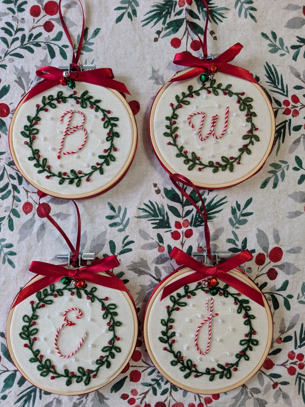Personalized Handmade Red & Green Monogram Holiday Ornaments